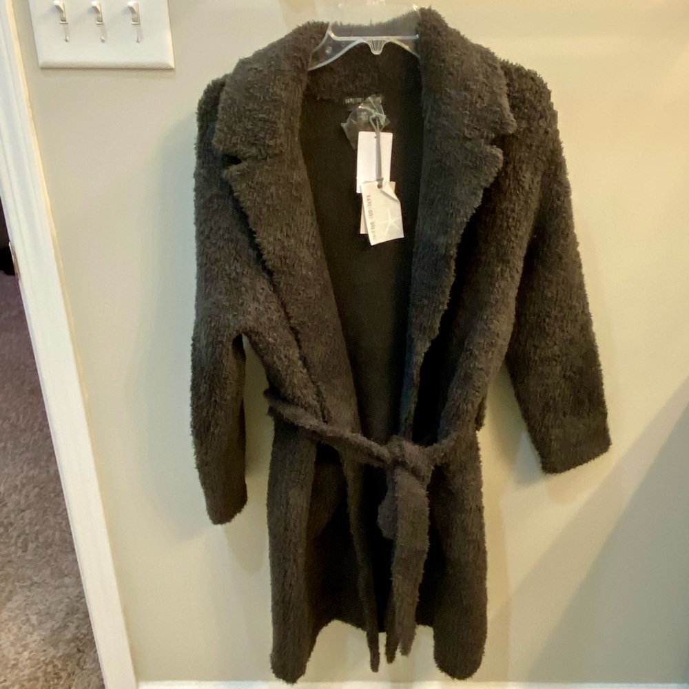 New Barefoot Dreams CozyChic Teddy Coat Coatigan Duster Cardigan Carbon Gray S/M - Picture 5 of 10